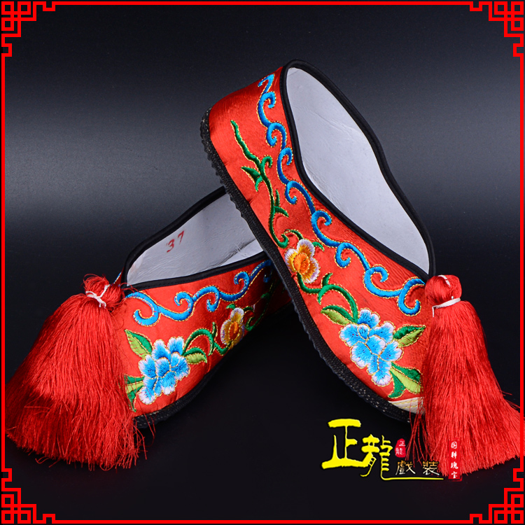 望江京剧越剧戏曲彩鞋花旦绣花 普平底彩鞋